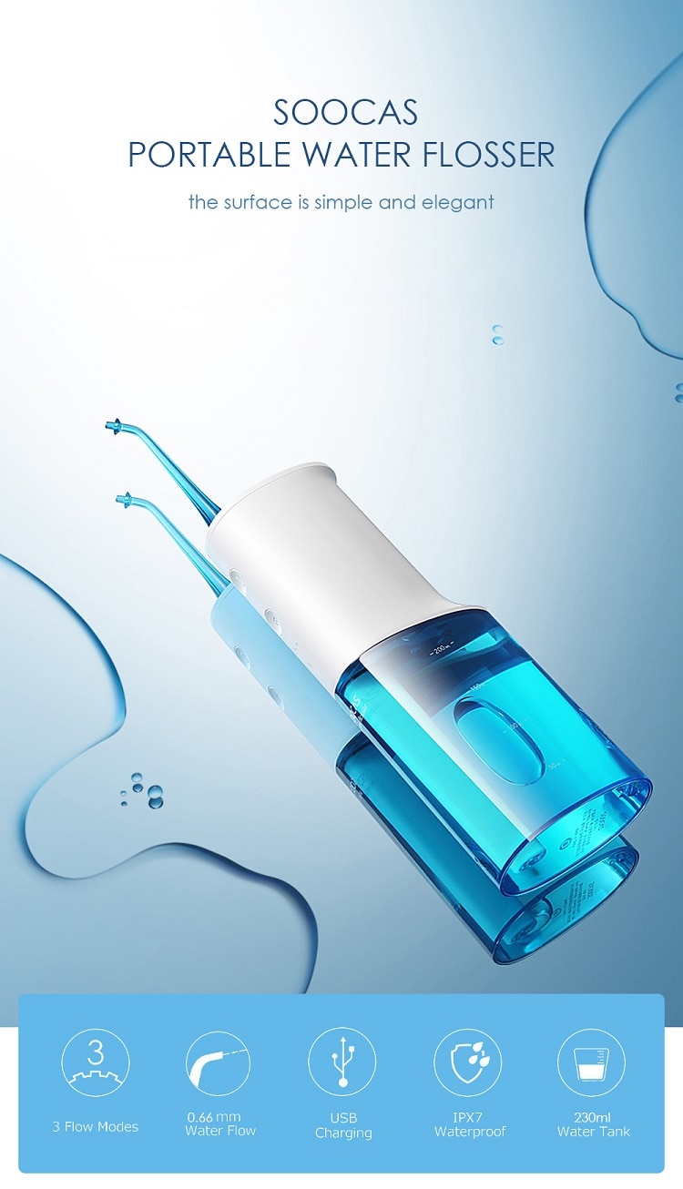 L'irrigateur portatif dentaire de Jet d'eau d'usb de Soocas W3 a Rechargeable l'irrigateur IPX7 pour nettoyer des dents