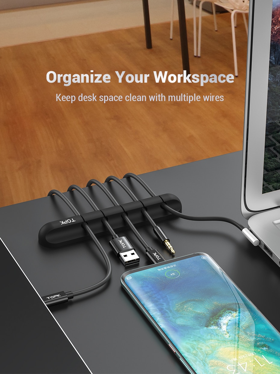 TOPK – enrouleur de câble USB en Silicone, organisateur de câbles de bureau, Clips polyvalents, protection pour écouteurs filaires