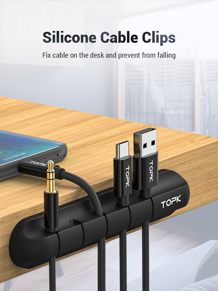 TOPK – enrouleur de câble USB en Silicone, organisateur de câbles de bureau, Clips polyvalents, protection pour écouteurs filaires