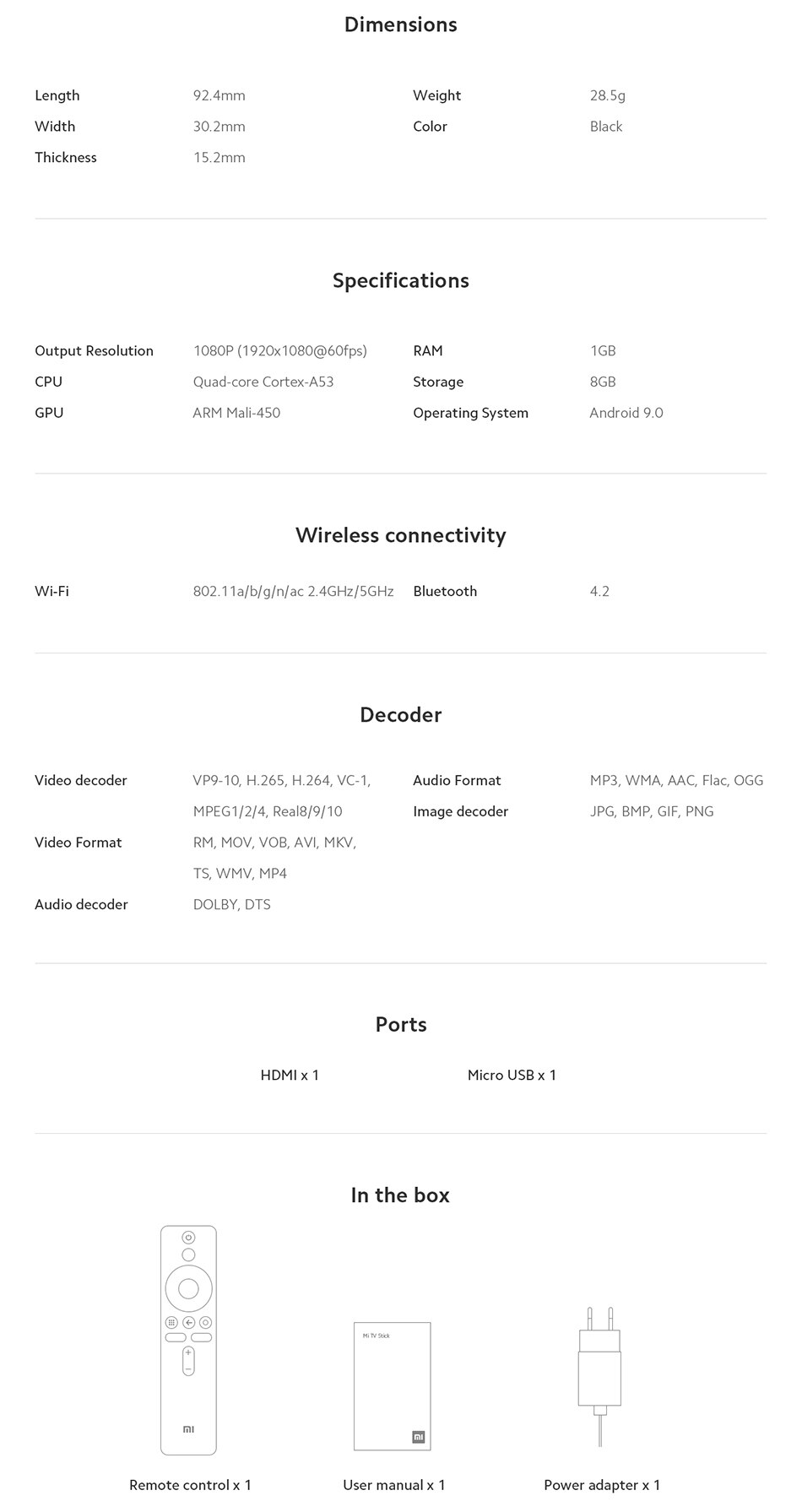 Xiaomi Mi TV Stick Android TV 9.0 Global ue Version 2K 1080P HDMI Bluetooth télécommande Google Assistant commande vocale Wifi 5 Netflix