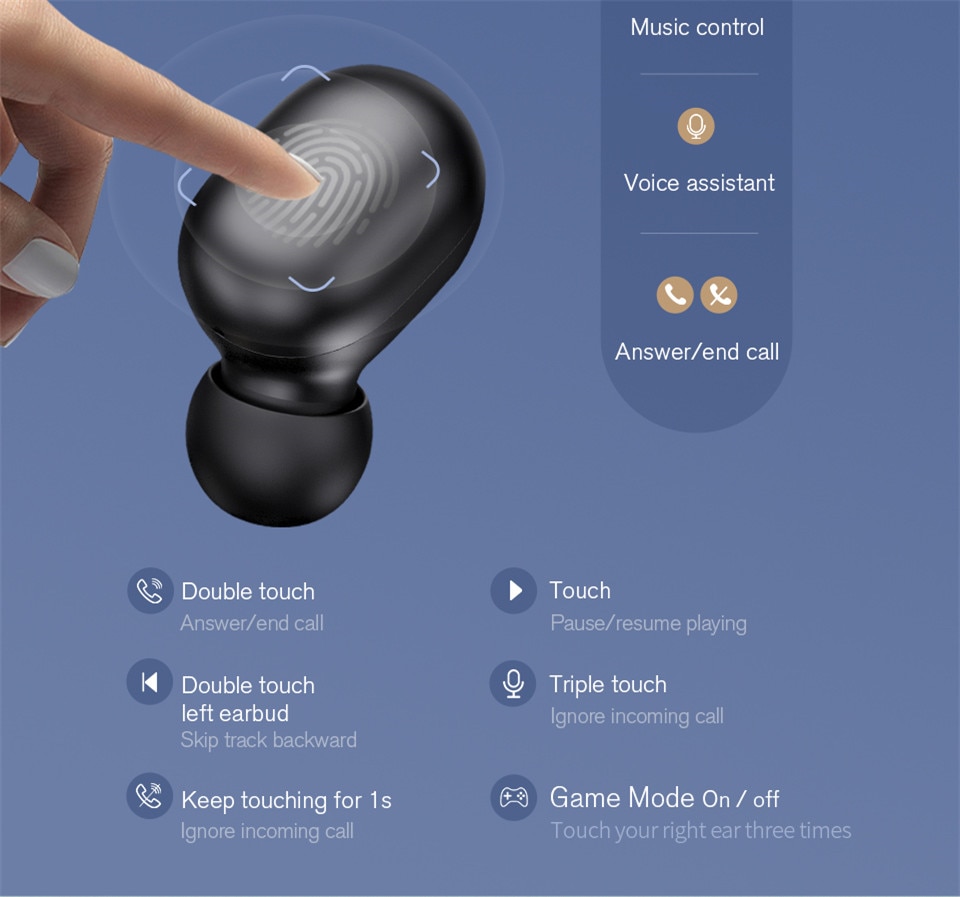 Haylou — Écouteurs Bluetooth stéréo, avec commandes tactiles et micro, batterie longue durée, sans fil, avec double micro