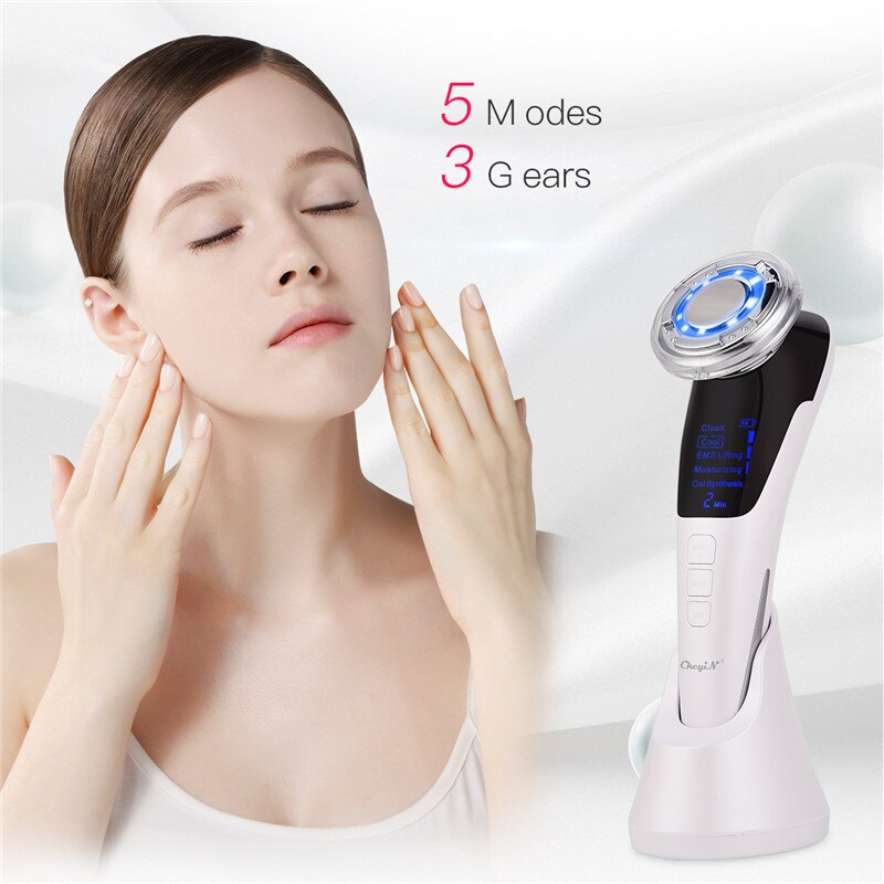 CkeyiN EMS LUMIÈRE LED Machine de Beauté Faciale Chaude Compresse Fraîche De Levage De Visage Anti-Vieillissement Élimination Des Rides LCD Soins De LA PEAU Masseur 48