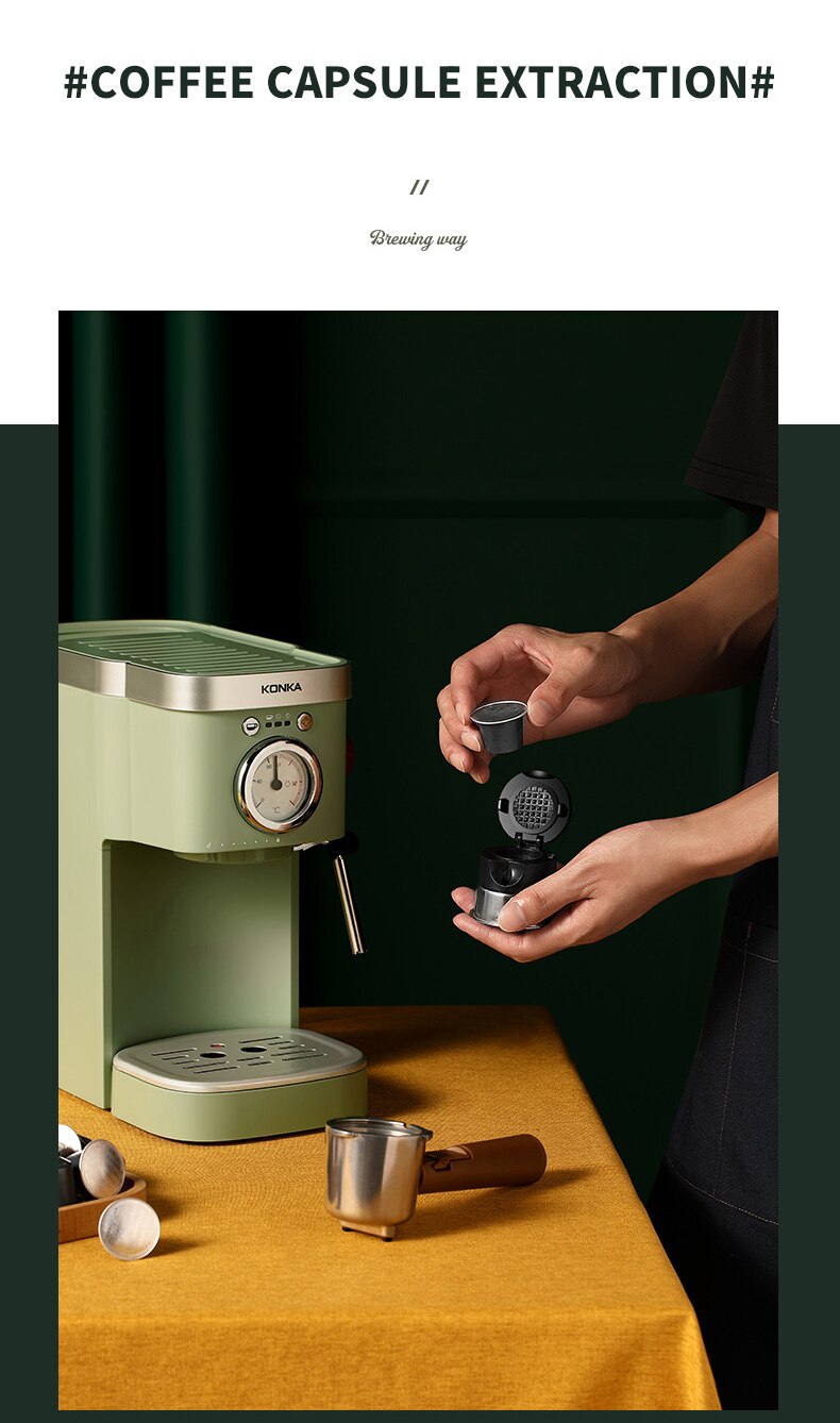 KONKA – Machine à café expresso 1050W, avec mousseur à lait moussant, en acier inoxydable, système de contrôle de la Double température