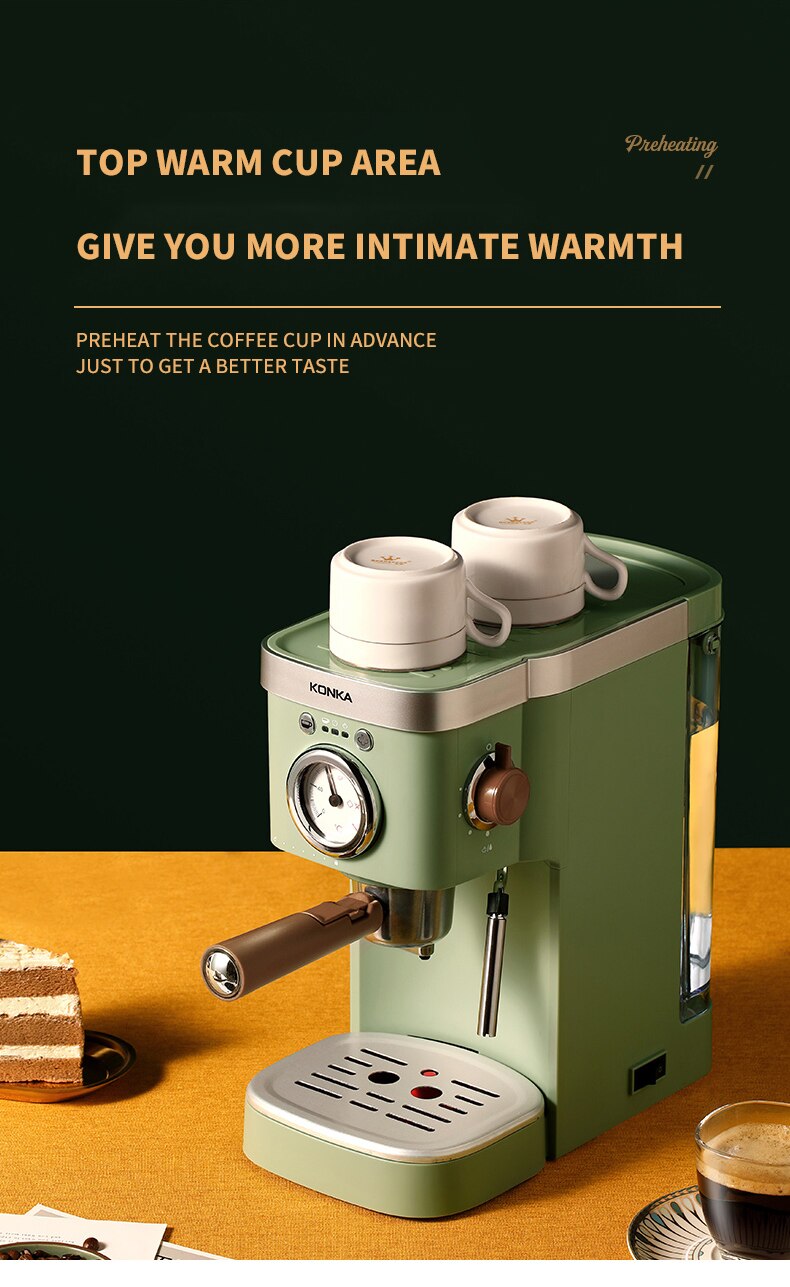 KONKA – Machine à café expresso 1050W, avec mousseur à lait moussant, en acier inoxydable, système de contrôle de la Double température