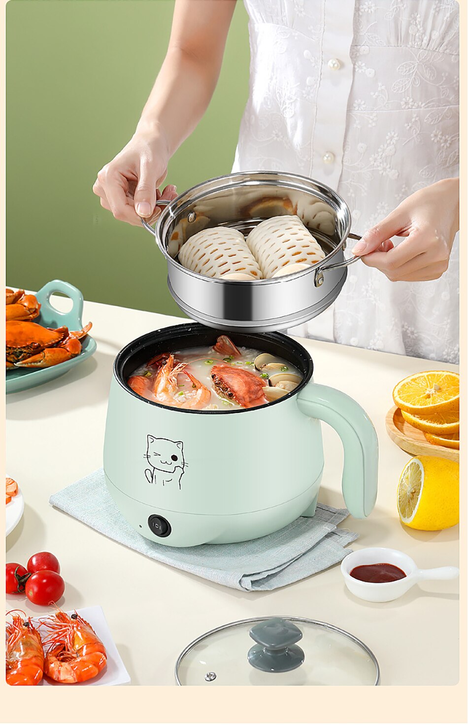 Mini appareil de cuisson électrique multifonction, 220V, antiadhésif, simple/Double couche, pour la cuisson du riz