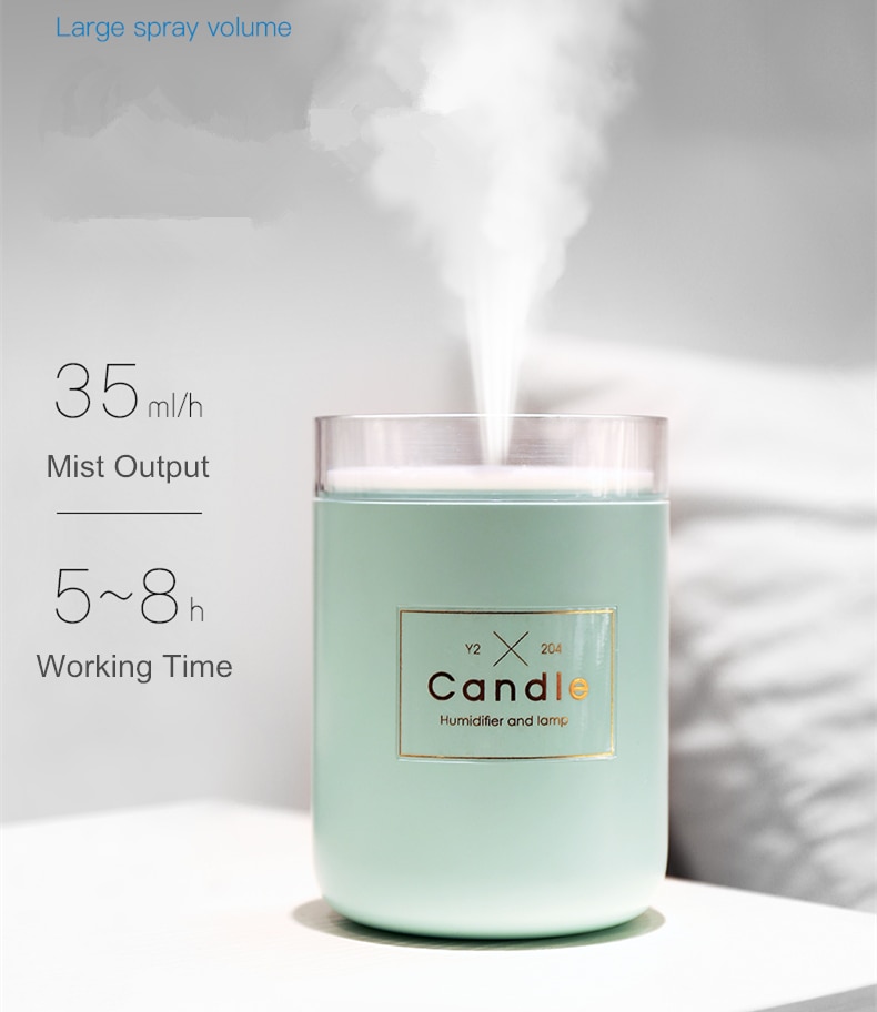 280ML Air Humidifier LED Candle Ultrasonic Cool Mist Essential Oil Diffuser USB Aroma Lamp Car Purifier Fogger Mist Maker