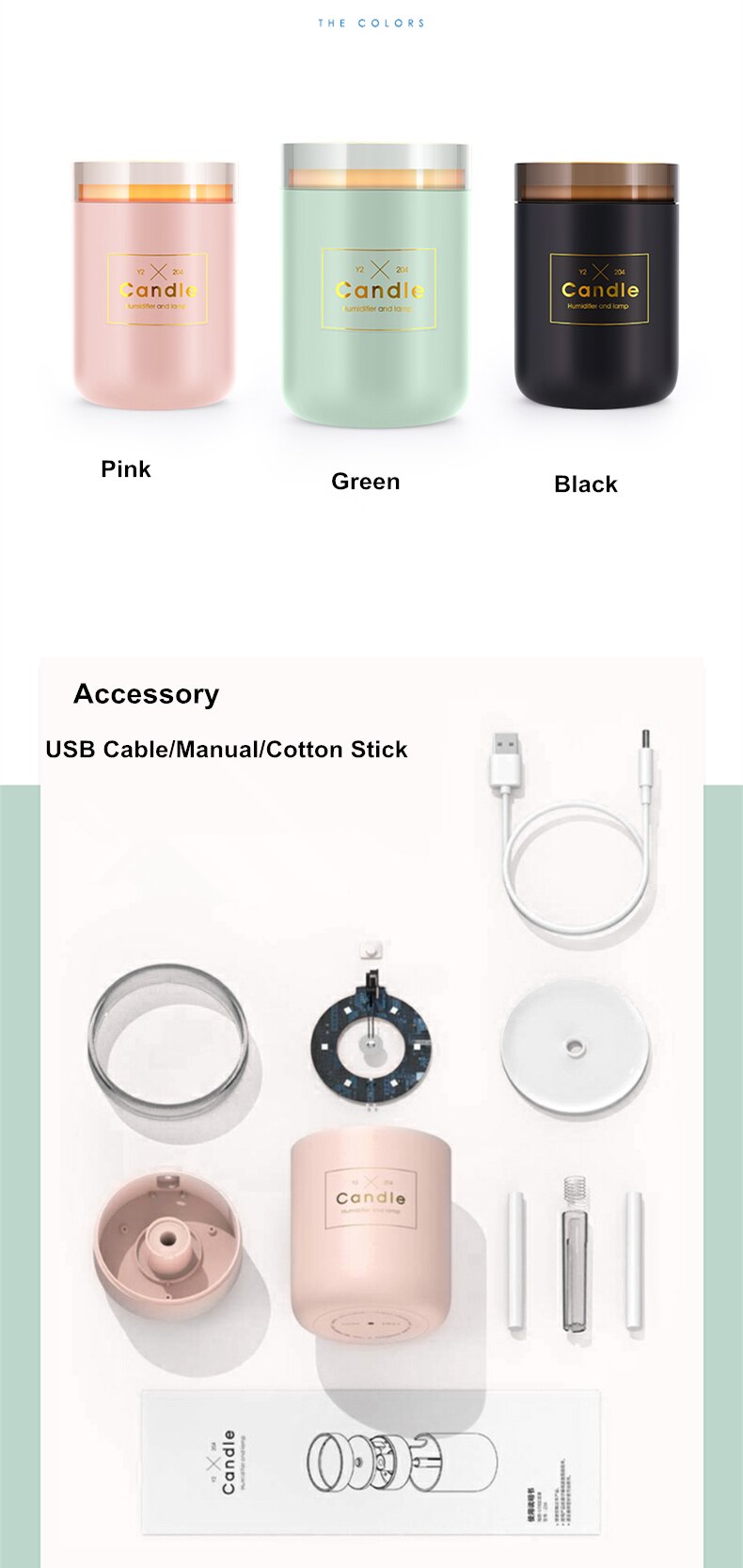 280ML Air Humidifier LED Candle Ultrasonic Cool Mist Essential Oil Diffuser USB Aroma Lamp Car Purifier Fogger Mist Maker