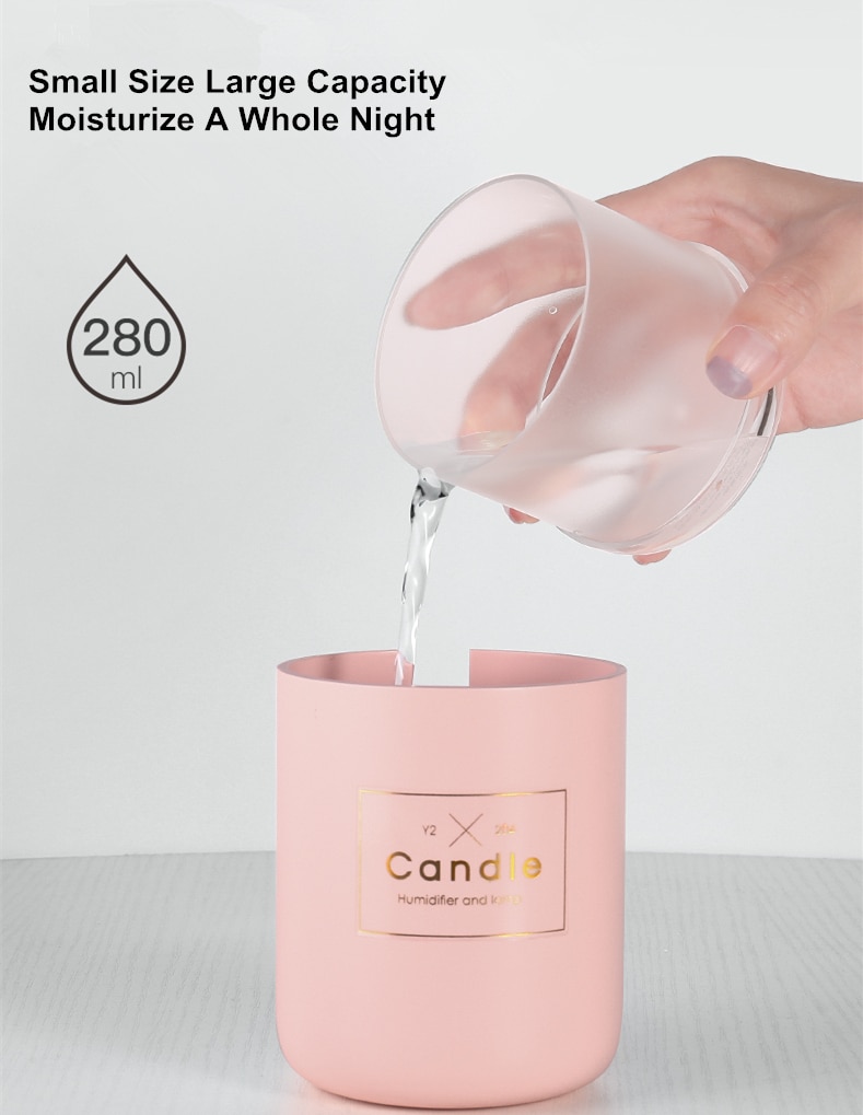 280ML Air Humidifier LED Candle Ultrasonic Cool Mist Essential Oil Diffuser USB Aroma Lamp Car Purifier Fogger Mist Maker