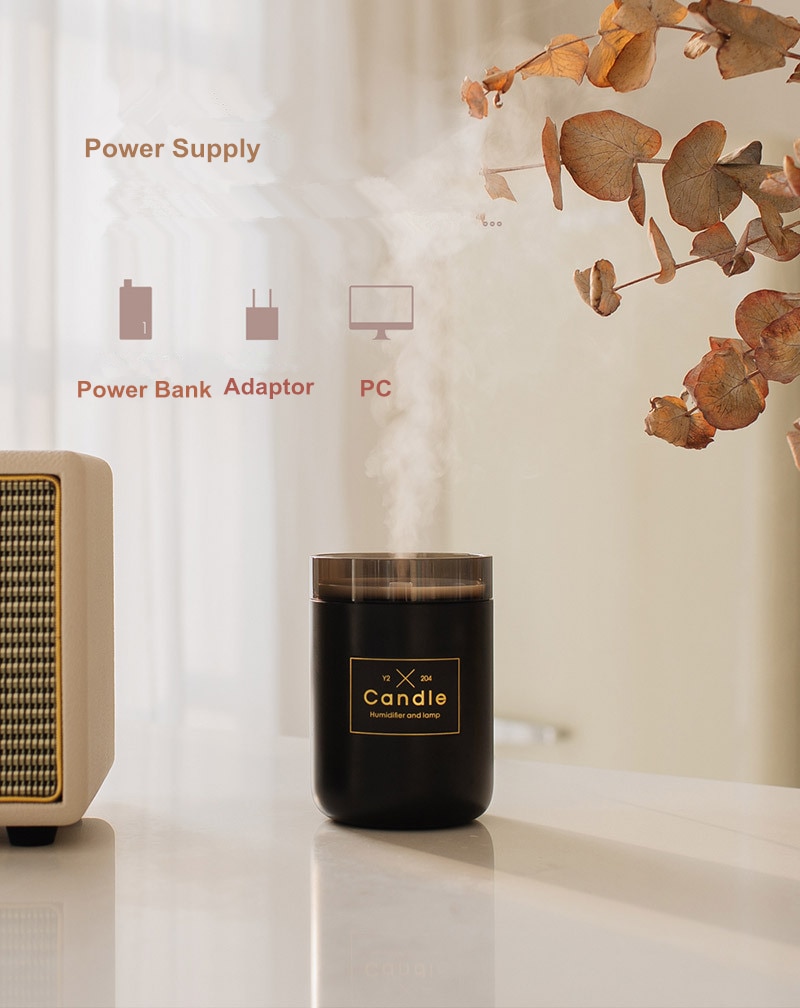 280ML Air Humidifier LED Candle Ultrasonic Cool Mist Essential Oil Diffuser USB Aroma Lamp Car Purifier Fogger Mist Maker