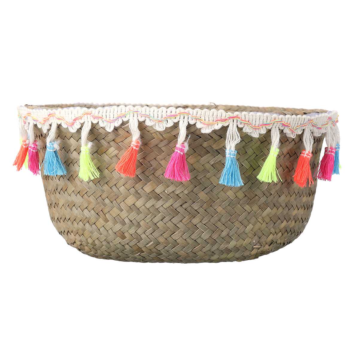 Paniers de rangement en bambou faits à la main panier en osier d'herbier de jardin Pot de fleur de jardin panier à linge conteneur porte-jouet avec gland blanc