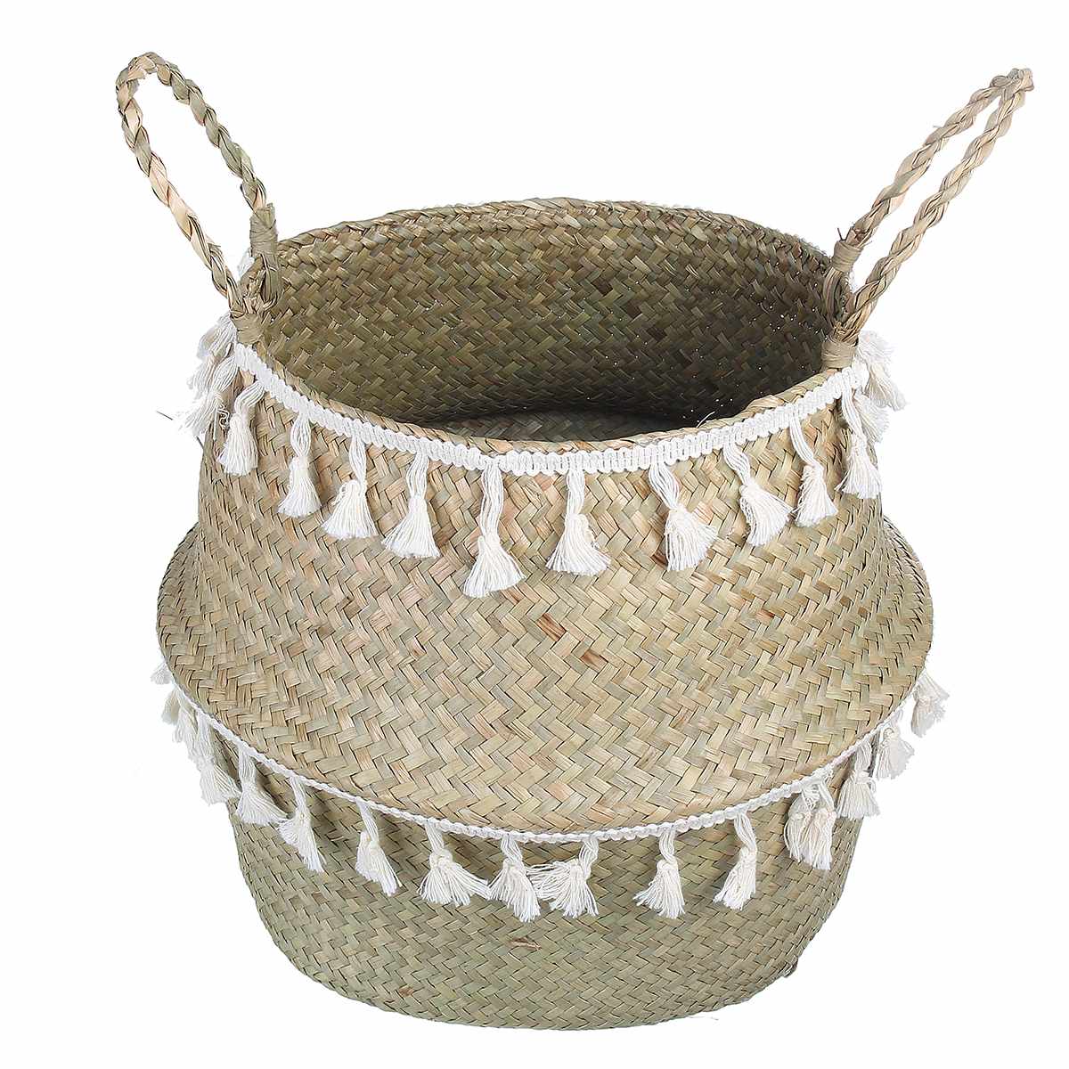 Paniers de rangement en bambou faits à la main panier en osier d'herbier de jardin Pot de fleur de jardin panier à linge conteneur porte-jouet avec gland blanc