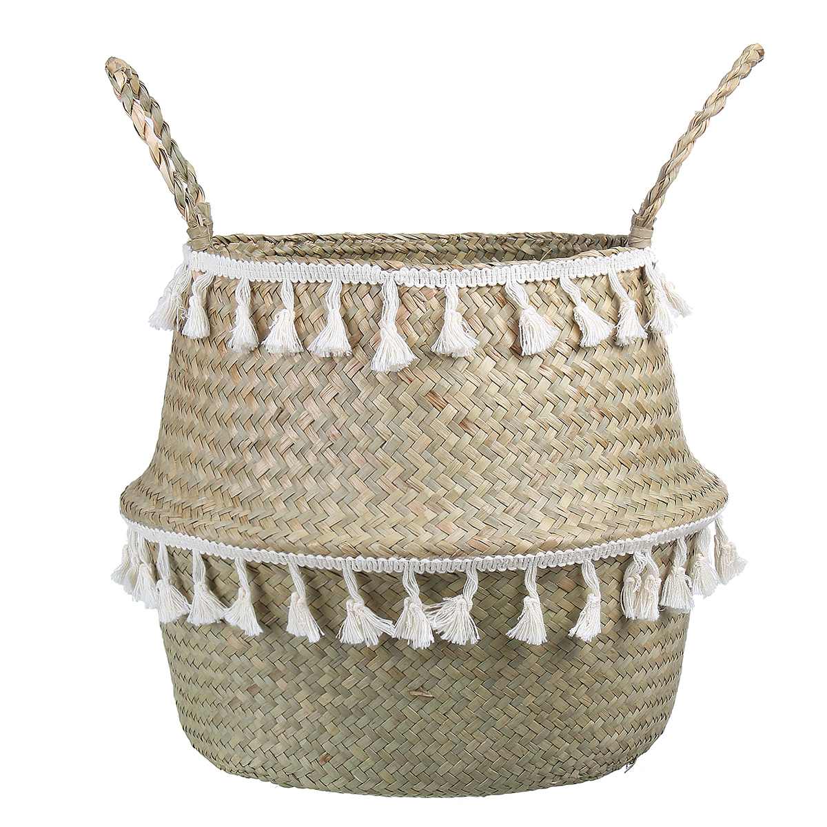 Paniers de rangement en bambou faits à la main panier en osier d'herbier de jardin Pot de fleur de jardin panier à linge conteneur porte-jouet avec gland blanc
