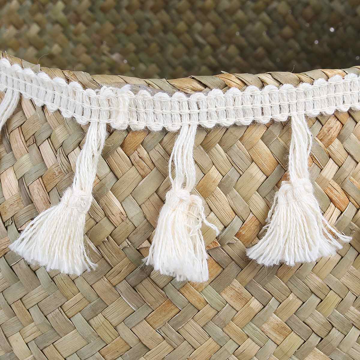 Paniers de rangement en bambou faits à la main panier en osier d'herbier de jardin Pot de fleur de jardin panier à linge conteneur porte-jouet avec gland blanc