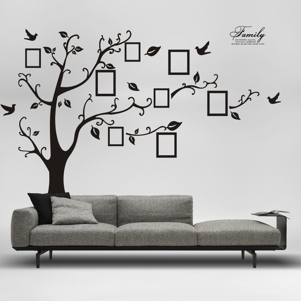Grand autocollant Mural noir 3D en PVC, cadre de Photos arbres, adhésif pour la famille, décoration de maison, décorations de salon Grand autocollant Mural noir 3D en PVC, cadre de Photos arbres, adhésif pour la famille, décoration de maison, décorations de salon