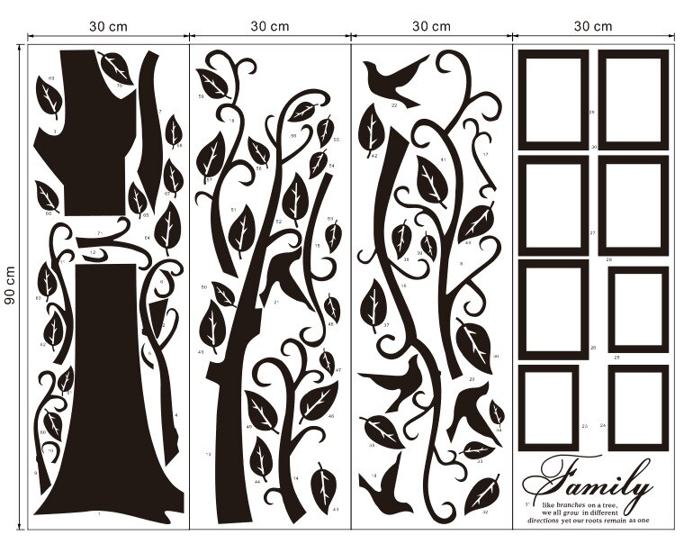 Grand autocollant Mural noir 3D en PVC, cadre de Photos arbres, adhésif pour la famille, décoration de maison, décorations de salon Grand autocollant Mural noir 3D en PVC, cadre de Photos arbres, adhésif pour la famille, décoration de maison, décorations de salon