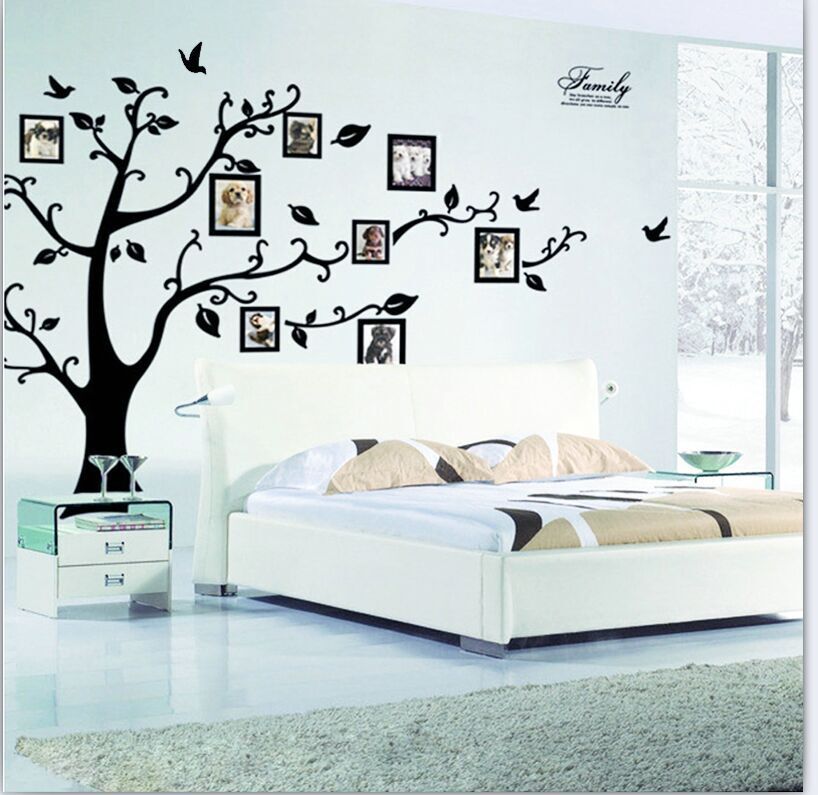 Grand autocollant Mural noir 3D en PVC, cadre de Photos arbres, adhésif pour la famille, décoration de maison, décorations de salon Grand autocollant Mural noir 3D en PVC, cadre de Photos arbres, adhésif pour la famille, décoration de maison, décorations de salon