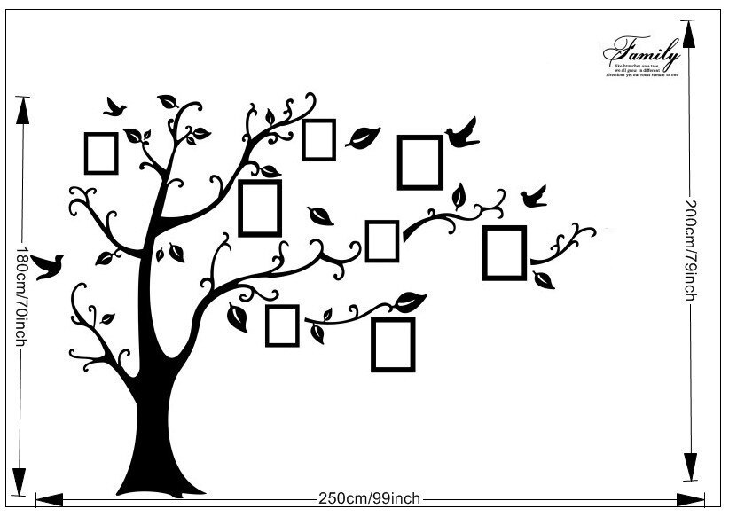 Grand autocollant Mural noir 3D en PVC, cadre de Photos arbres, adhésif pour la famille, décoration de maison, décorations de salon Grand autocollant Mural noir 3D en PVC, cadre de Photos arbres, adhésif pour la famille, décoration de maison, décorations de salon
