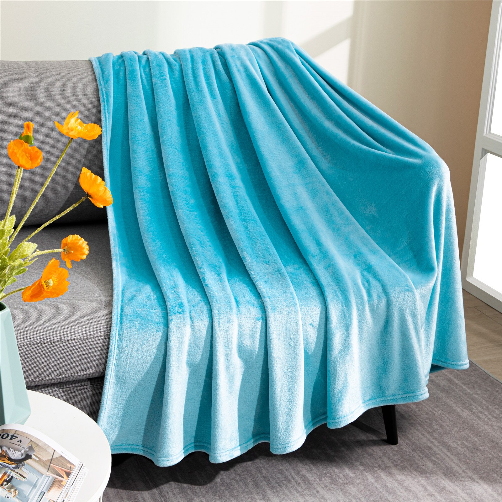 Topfinel – couverture molletonnée de couleur unie pour l'hiver, Super chaude et douce, en molleton de corail, à jeter sur le canapé ou le lit, couvre-lit de voyage