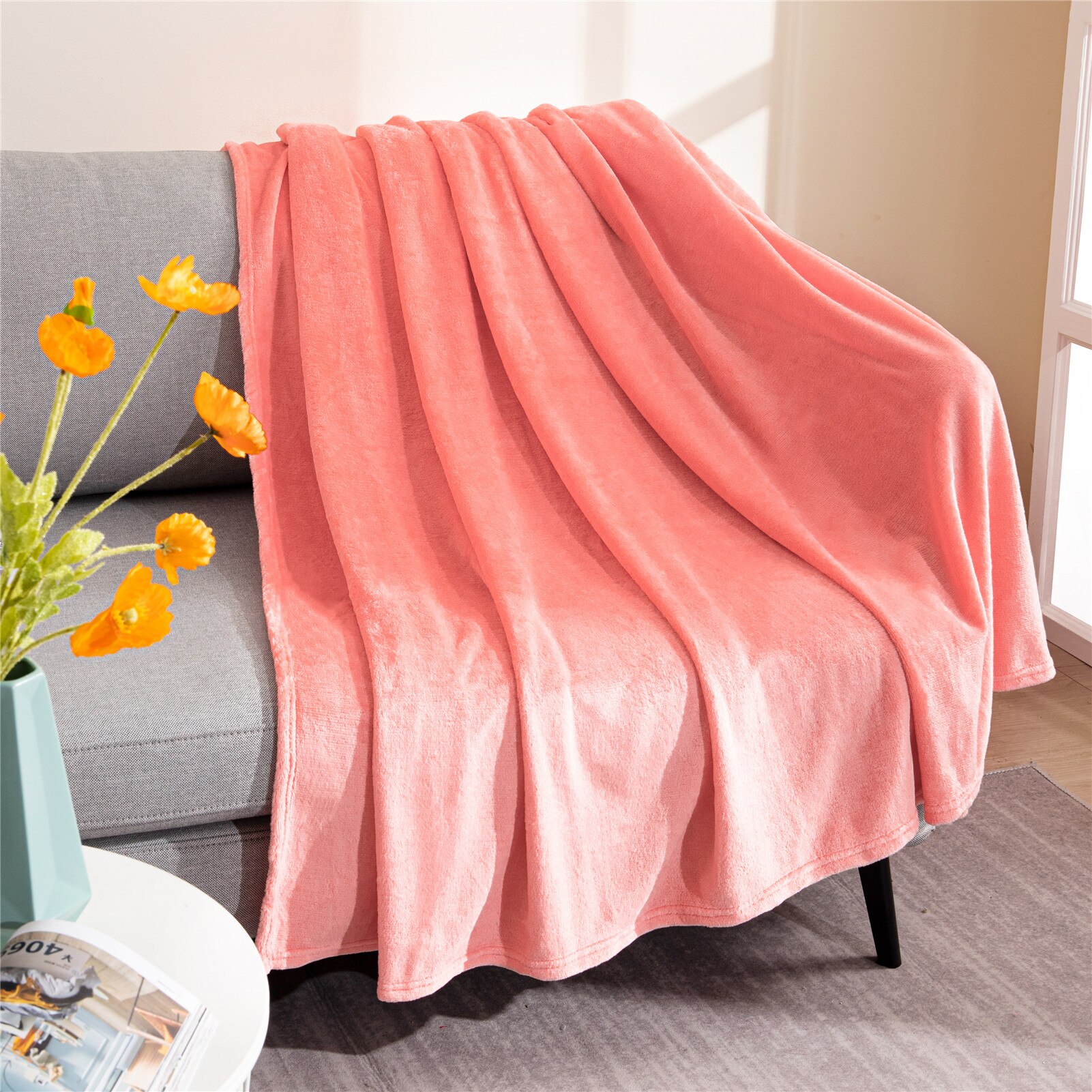 Topfinel – couverture molletonnée de couleur unie pour l'hiver, Super chaude et douce, en molleton de corail, à jeter sur le canapé ou le lit, couvre-lit de voyage