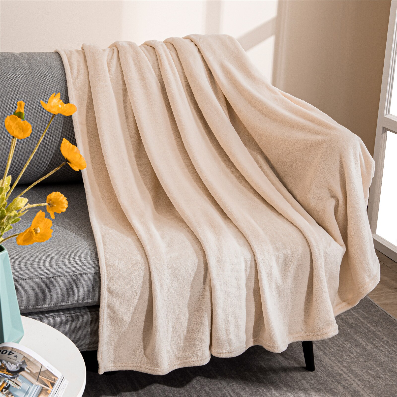 Topfinel – couverture molletonnée de couleur unie pour l'hiver, Super chaude et douce, en molleton de corail, à jeter sur le canapé ou le lit, couvre-lit de voyage