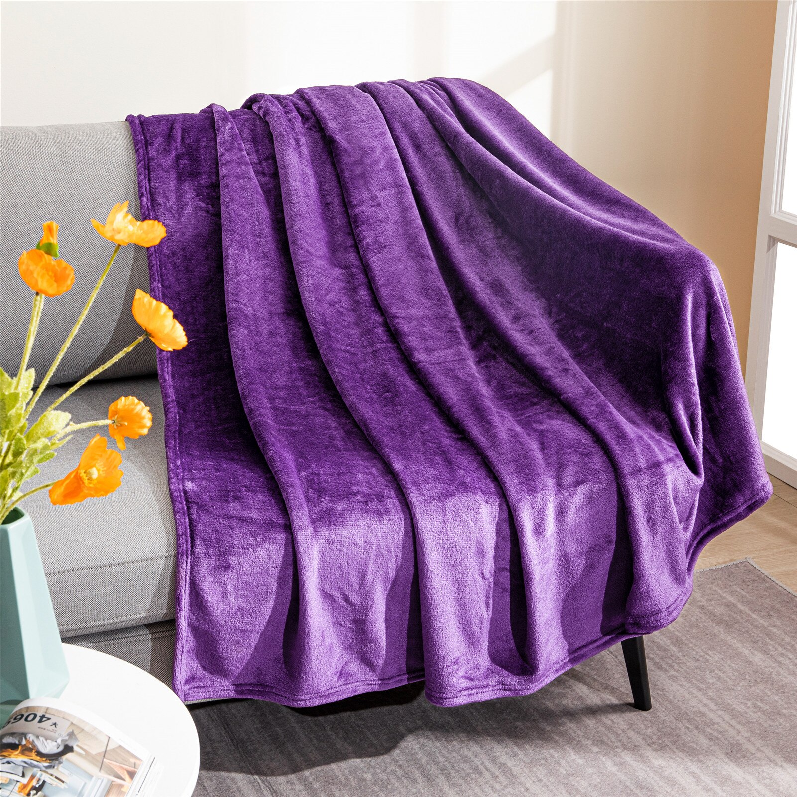 Topfinel – couverture molletonnée de couleur unie pour l'hiver, Super chaude et douce, en molleton de corail, à jeter sur le canapé ou le lit, couvre-lit de voyage