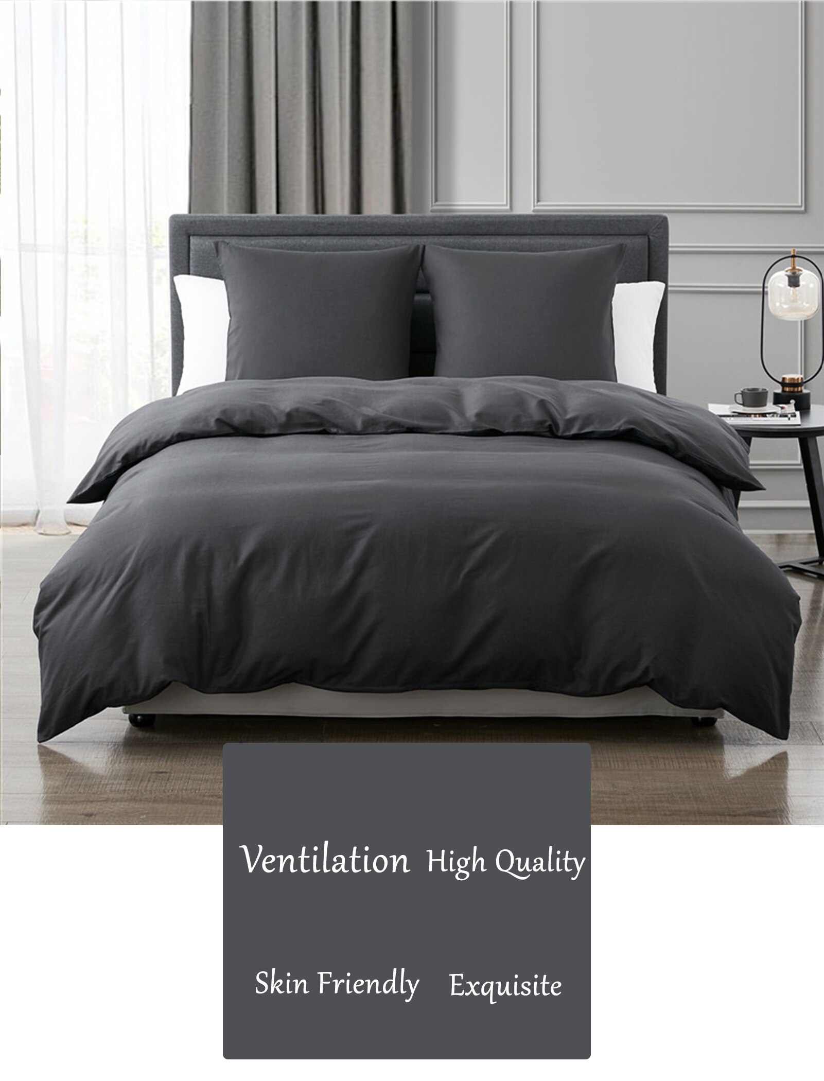 Parure de lit moderne en 55% coton et lin, couleur unie, housse de couette, style français, pour la maison