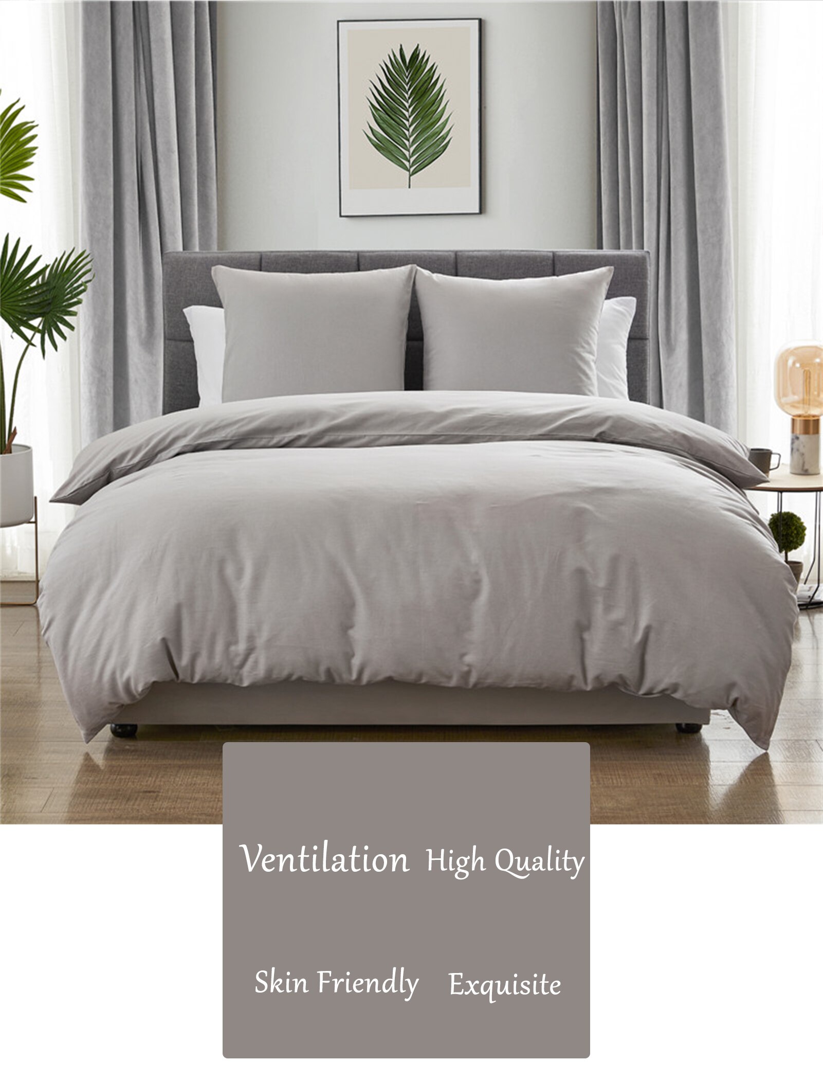 Parure de lit moderne en 55% coton et lin, couleur unie, housse de couette, style français, pour la maison