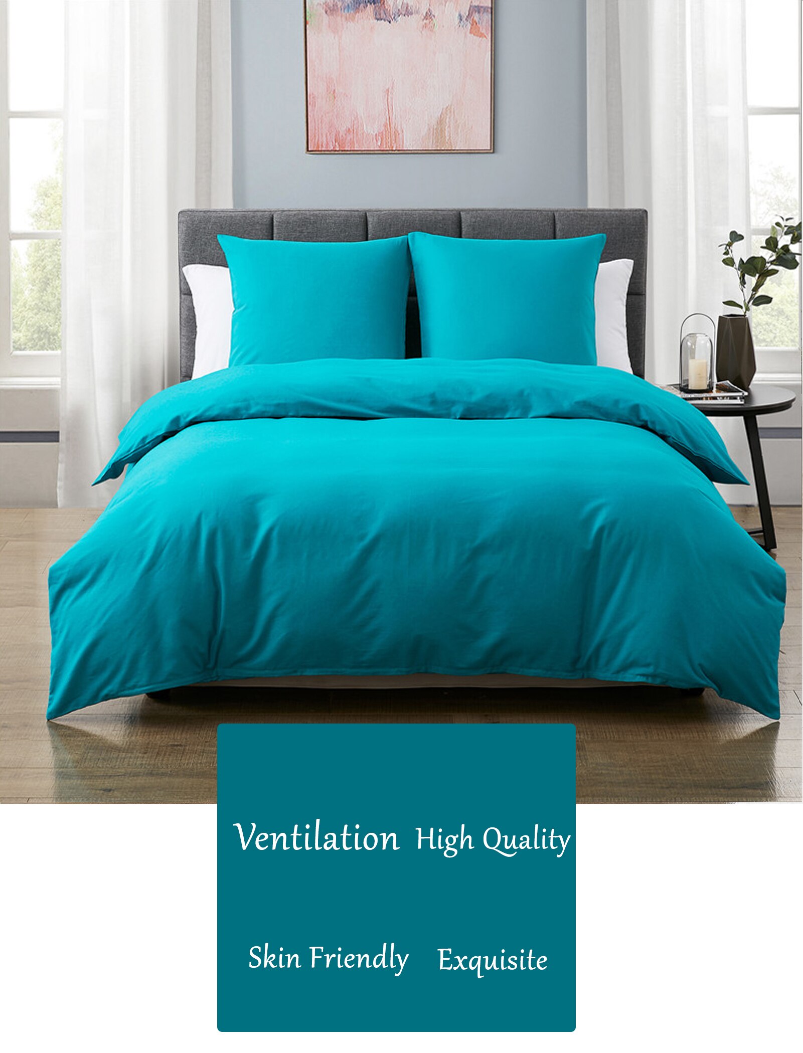 Parure de lit moderne en 55% coton et lin, couleur unie, housse de couette, style français, pour la maison