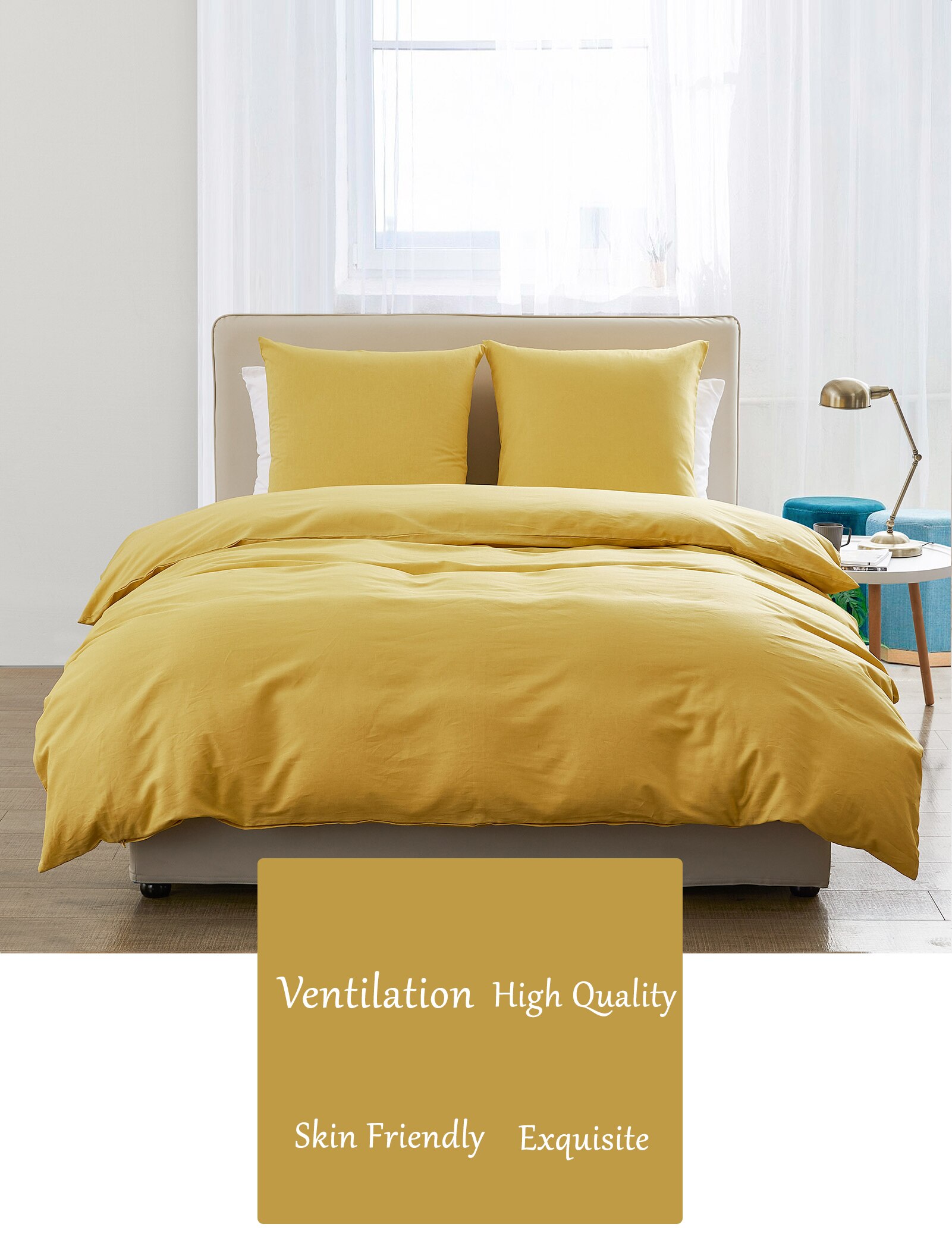 Parure de lit moderne en 55% coton et lin, couleur unie, housse de couette, style français, pour la maison