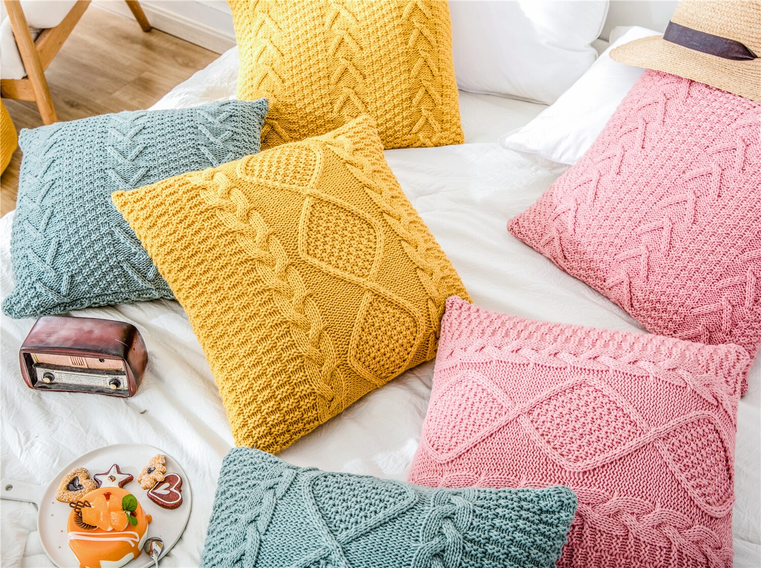 REGINA Super Doux housses de coussin 45x45 cm Confortable Torsion Délicat Tricoté Lit Taie D'oreiller Canapé Nordique Maison Décorative Housse De Coussin Rose, bleu, jaune, beige, blanc, gris, brun, c