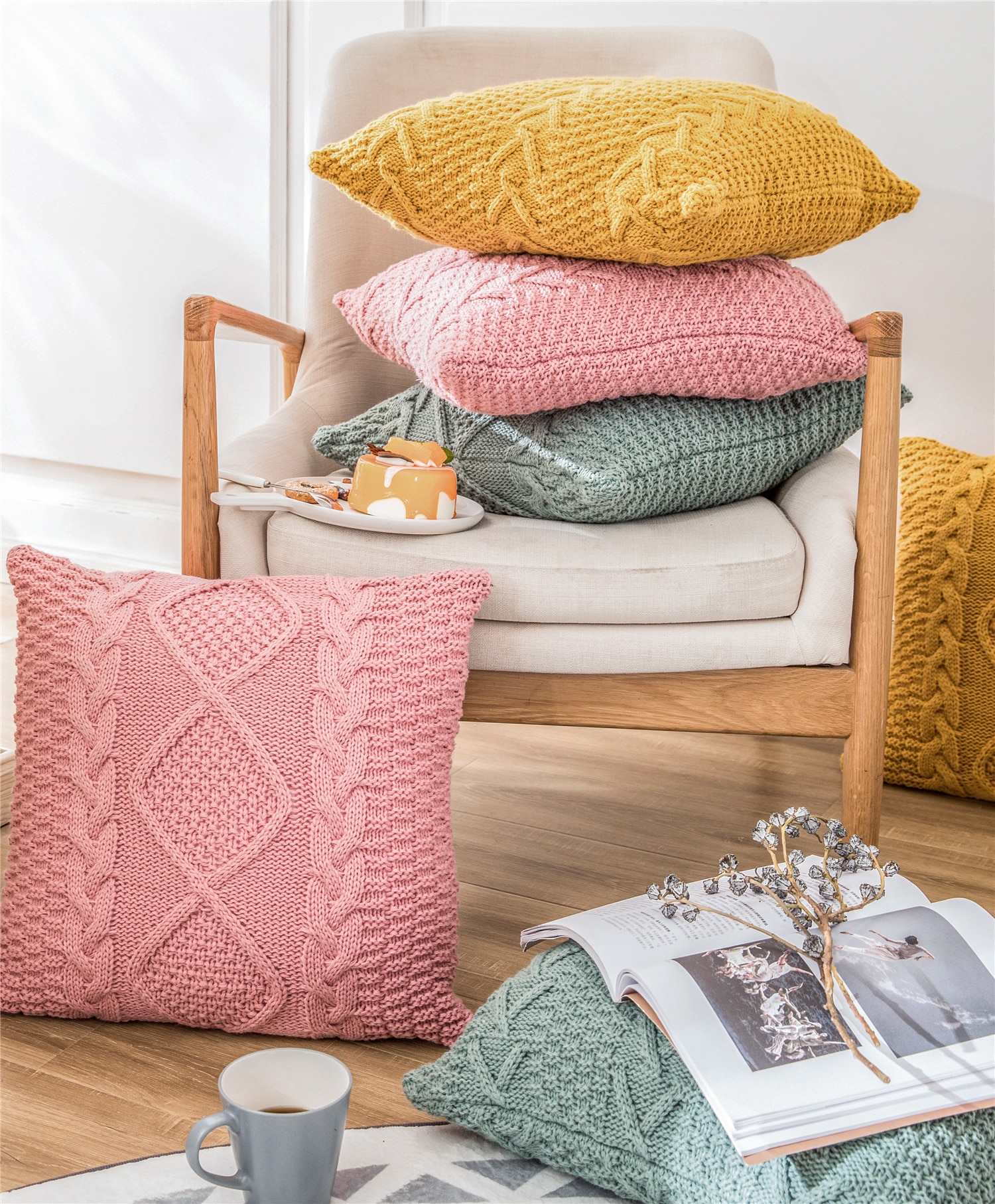 REGINA Super Doux housses de coussin 45x45 cm Confortable Torsion Délicat Tricoté Lit Taie D'oreiller Canapé Nordique Maison Décorative Housse De Coussin Rose, bleu, jaune, beige, blanc, gris, brun, c