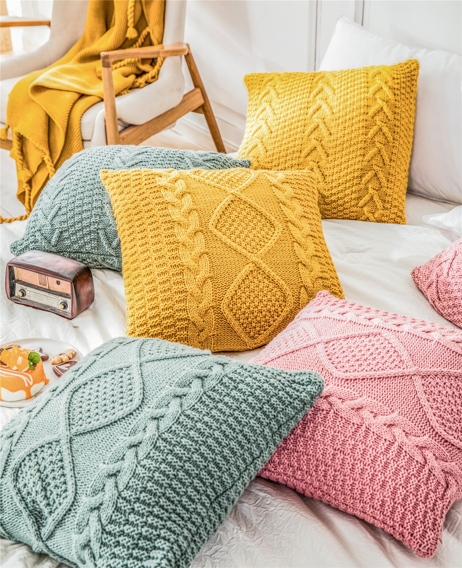 REGINA Super Doux housses de coussin 45x45 cm Confortable Torsion Délicat Tricoté Lit Taie D'oreiller Canapé Nordique Maison Décorative Housse De Coussin Rose, bleu, jaune, beige, blanc, gris, brun, c