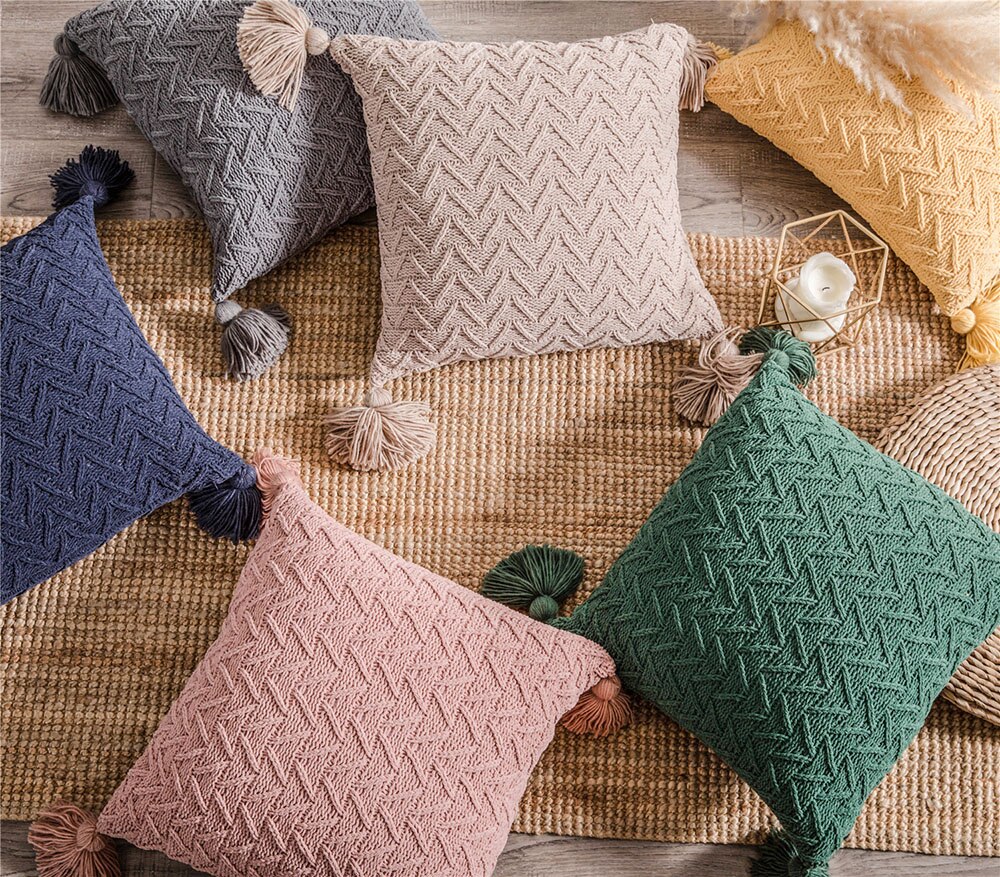 REGINA – housse de coussin en Chenille tricotée à glands, Style nordique, pour canapé, automne