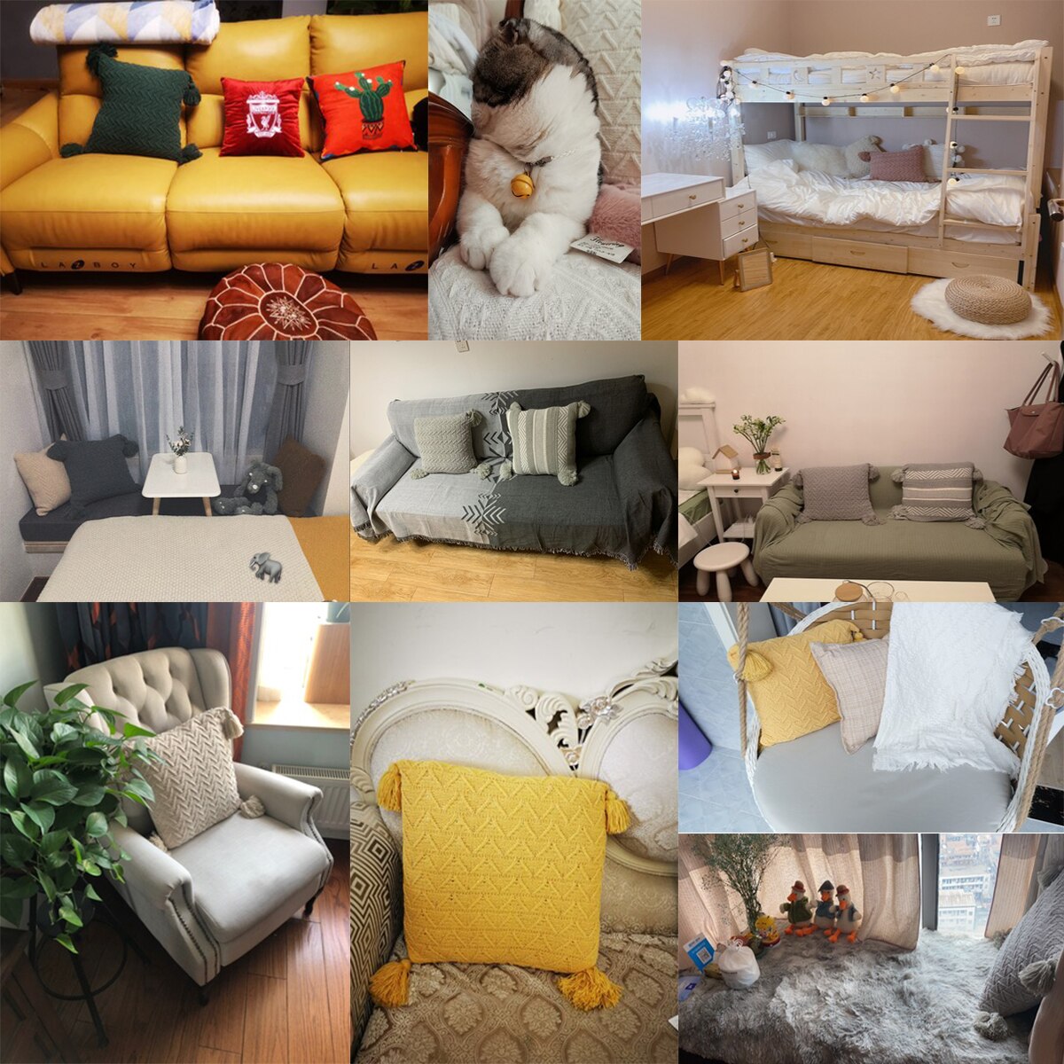 REGINA – housse de coussin en Chenille tricotée à glands, Style nordique, pour canapé, automne