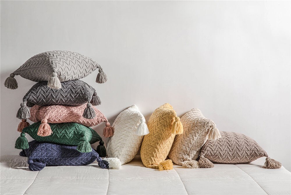 REGINA – housse de coussin en Chenille tricotée à glands, Style nordique, pour canapé, automne