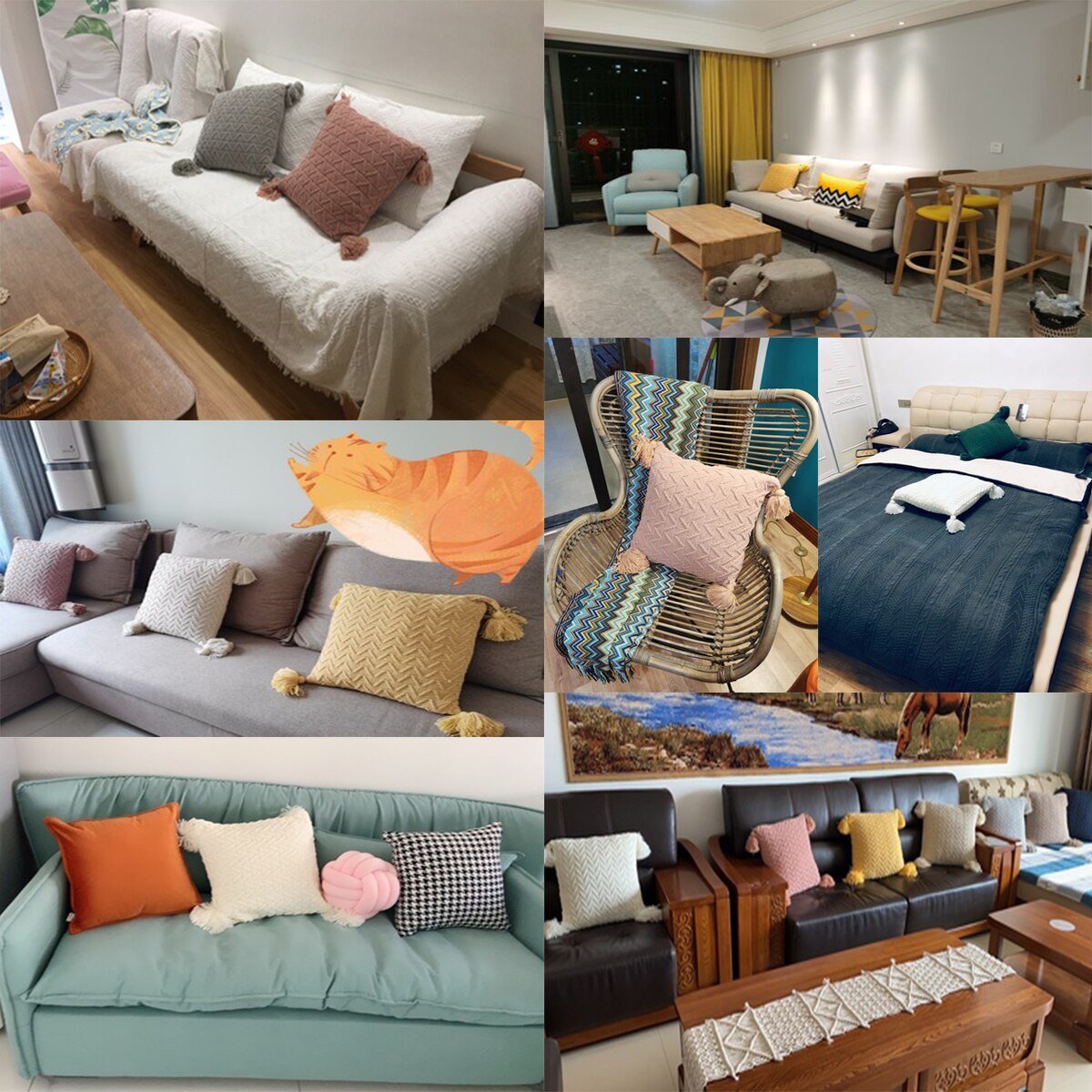 REGINA – housse de coussin en Chenille tricotée à glands, Style nordique, pour canapé, automne