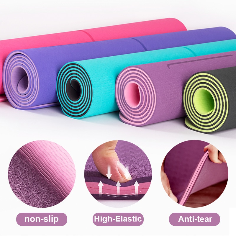 Tapis de Yoga TPE à double couche, antidérapant et avec une ligne de position, matelas de gymnastique et de Pilates