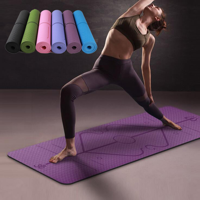 Tapis de Yoga TPE antidérapant, adapté à l'environnement des débutants, tapis avec ligne de positionnement, 1830x610x6mm