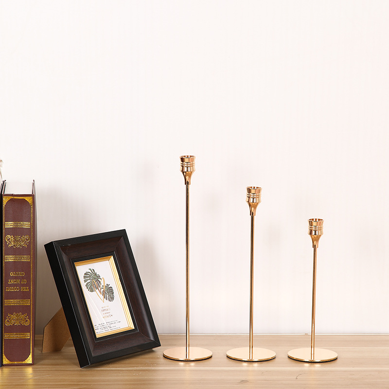 Ensemble de bougeoirs en métal de style européen, 3 pièces, chandelier doré Simple, décoration de mariage, de Bar, de fête, de salon, de maison