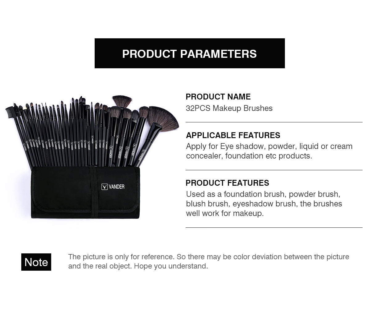 32 pièces pinceaux de maquillage noirs